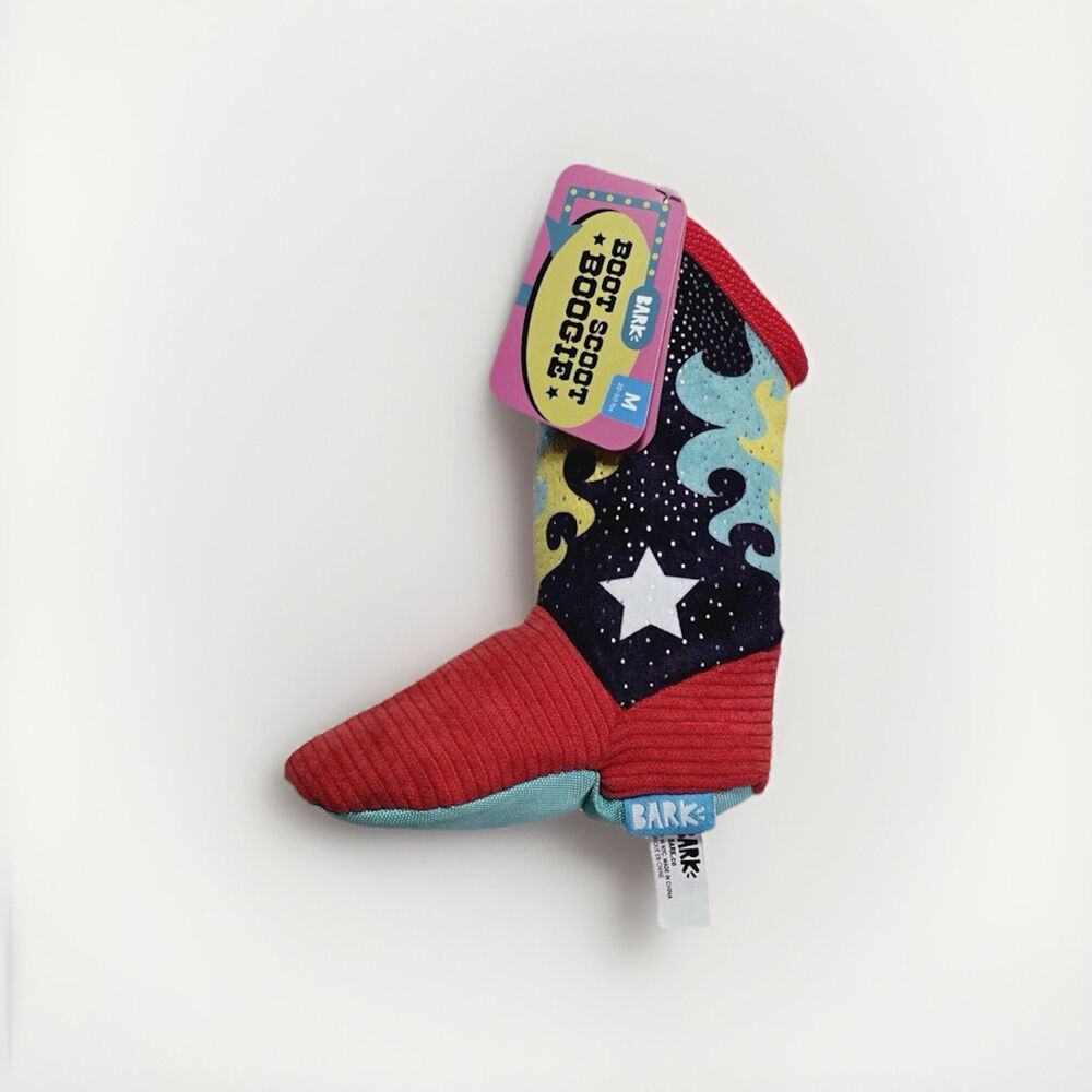 New BarkBox Dog Toy Red Cowboy Boot 6.5" Plush Big Squeak Medium NWT